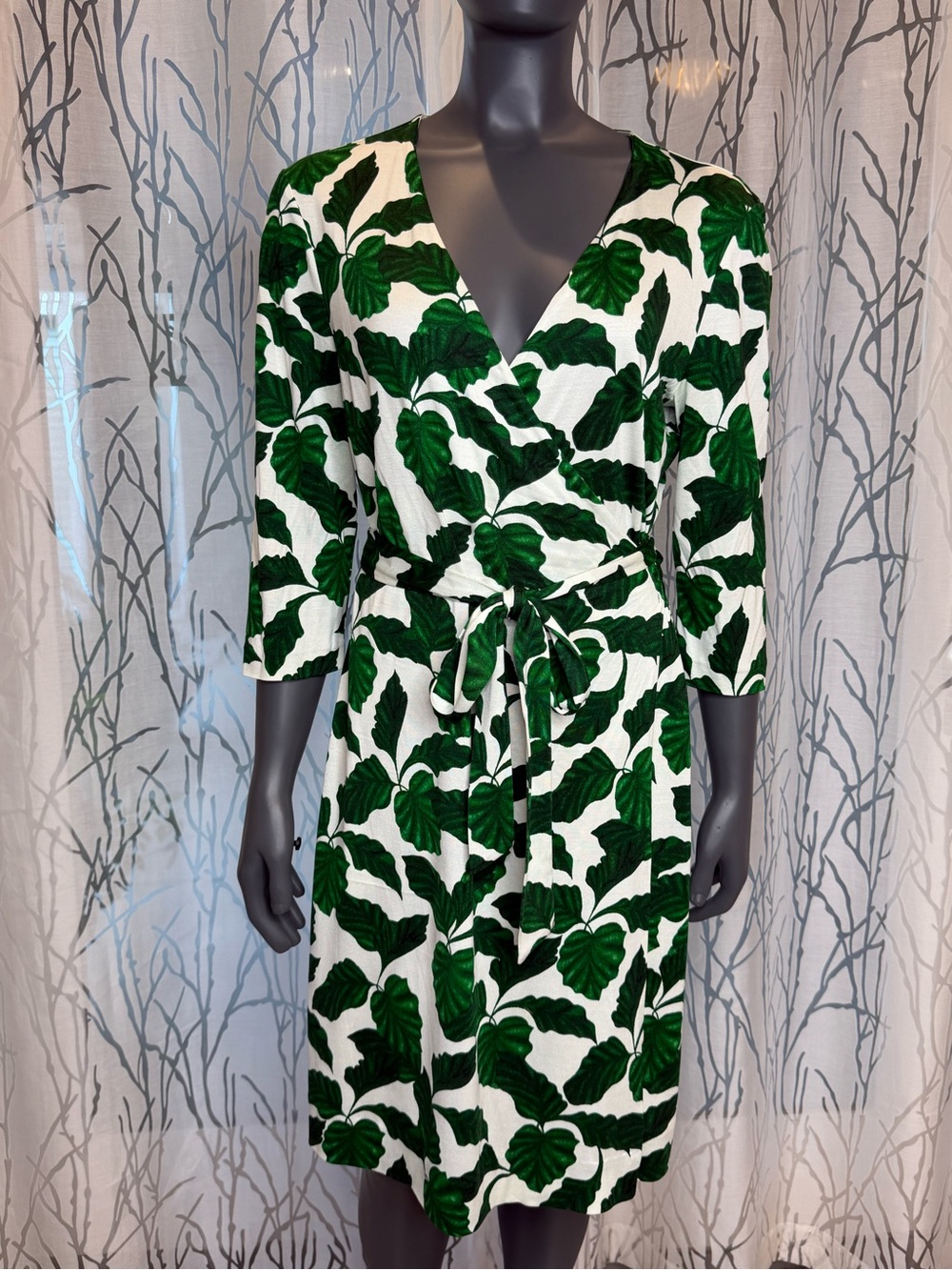 Diane von Furstenberg Julian Silk Jersey Wrap Dress Green Laurel Leaf  size L